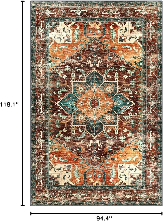 Yamaziot 8x10 Large Area Rug, Non-Slip Washable Boho Living Room Rug | Stain - Image 2