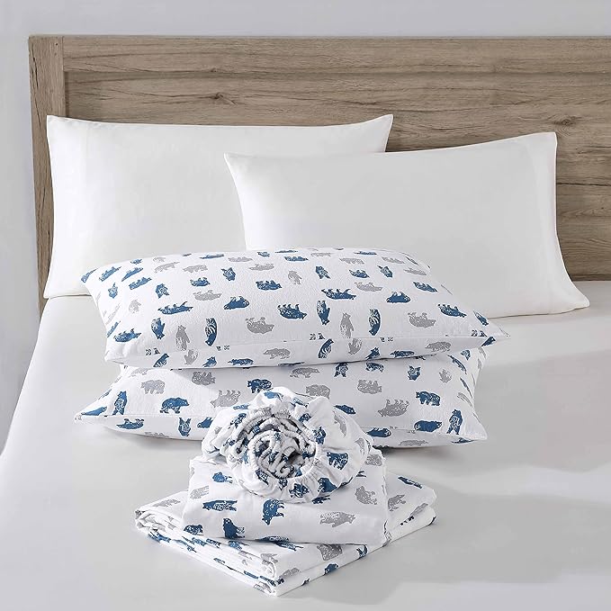 Eddie Bauer- Queen Sheet Set, Cotton Flannel Bedding Set, Brushed for Extra Softness, Cozy Home Décor (Bear Mountain Grey, Queen)