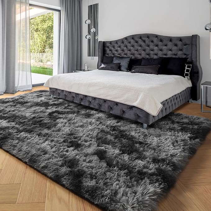 Dark Grey Large Area Rugs for Living Room Carpet, 8x10 Rug, Big Fluffy Modern - Image 4