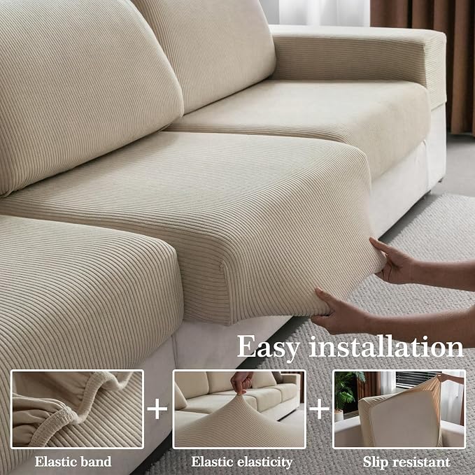 OHSIO Sectional Couch Covers, Wear Resistant Stretch Sofa Covers Washable Soft - Image 5