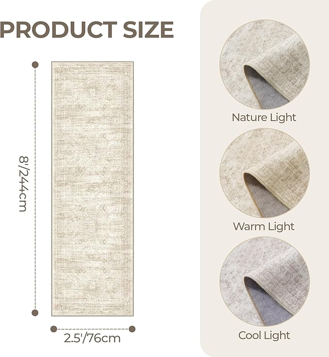 2'6 x 8' Runner Rug Non Slip, Washable Kitchen Rugs, Nursery Room, Soft Runner - Image 2