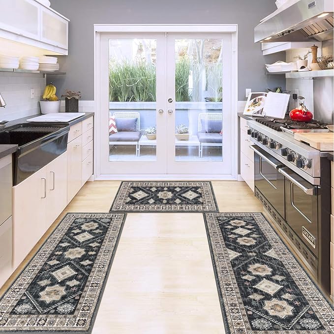 HEBE Boho Kitchen Rugs Set of 3, Non Slip Washable Kitchen Mats - Image 9