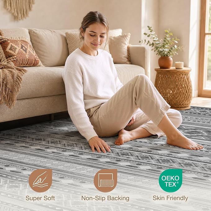 cotiled 6x9 Washable Area Rugs Living Room: Soft Lightweight Boho Rug | Solve - Image 4