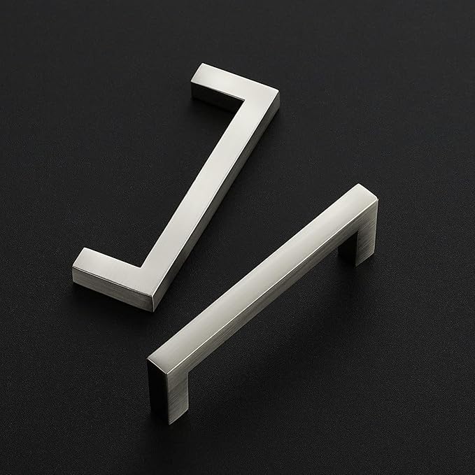 Ravinte 10 Pack Solid Brushed Nickel Kitchen Cabinet Handles Slim Drawer Pulls with 3-1/2 Inch Hole Center Square Bar Cupboard Hardware