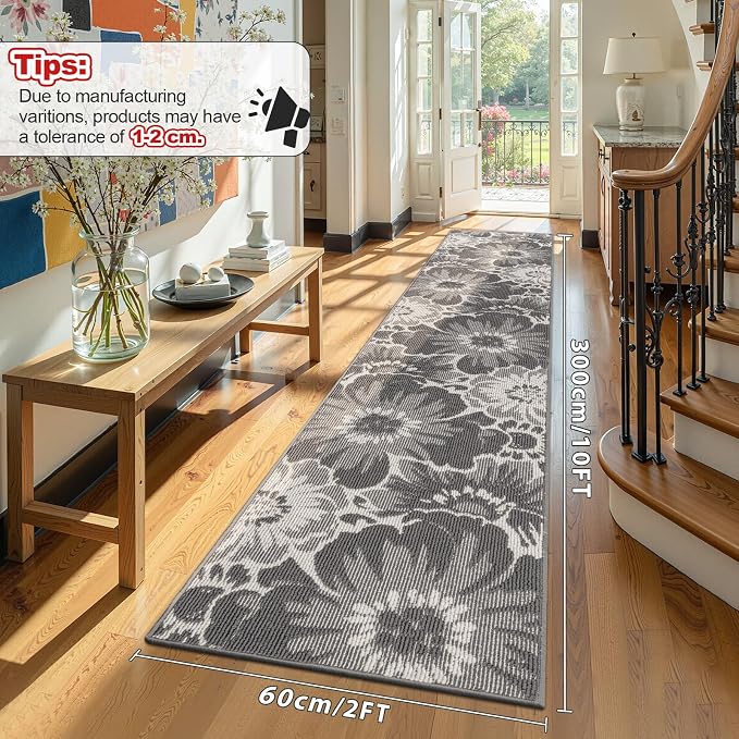 Findosom Hallway Runner Rug 2x10, Non Slip High-Low Textured Floral Washable - Image 2