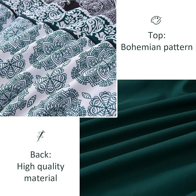 Cottolester Boho Comforter Set King Size,8 Pieces Emerald Green Bohemian Striped Bed in a Bag,Paisley Soft Microfiber Bedding Comforter Set