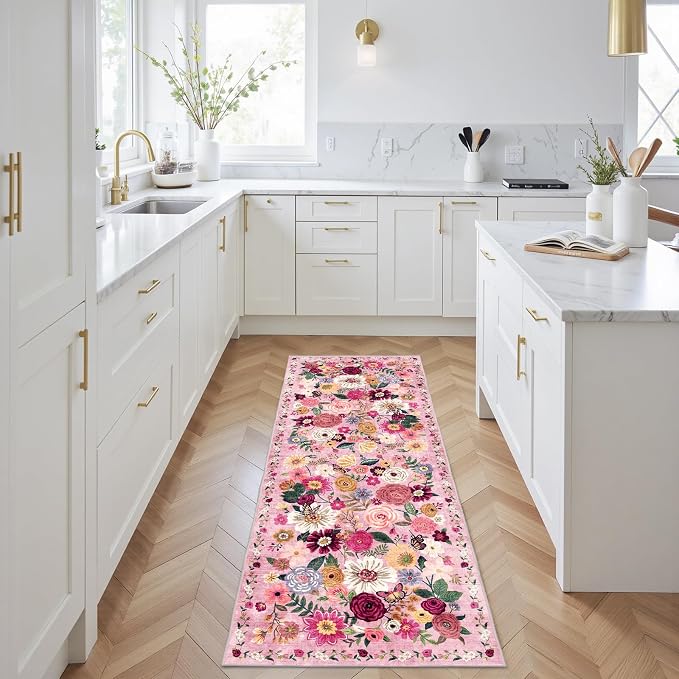 Pink Floral Hallway Runner Rug 2x6 - Image 3
