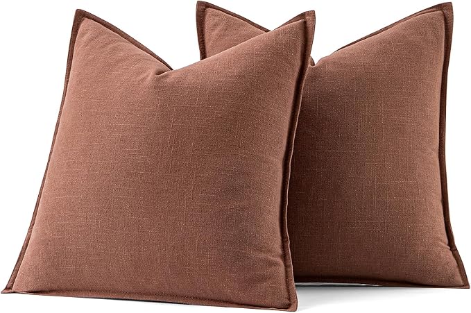 MIULEE Decorative Linen Pillow Covers 18x18 Inch Rust Red | Boho Farmhouse​ - Image 7
