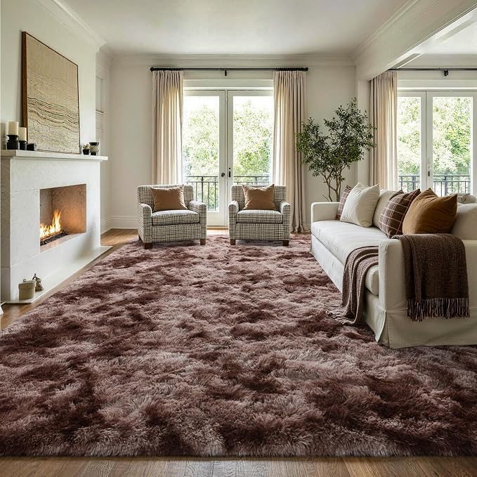 8x10 Extra Large Tie-Dyed Brown Fluffy Area Rug Non-Slip - Image 3