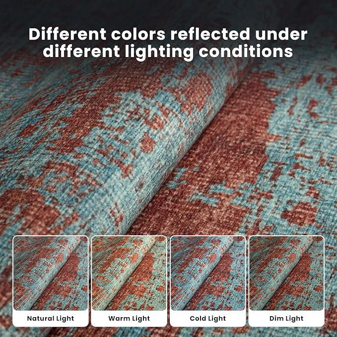 8x10 Washable Area Rugs for Living Room, Dining Room- Blue Red | Ultra Soft Low - Image 5