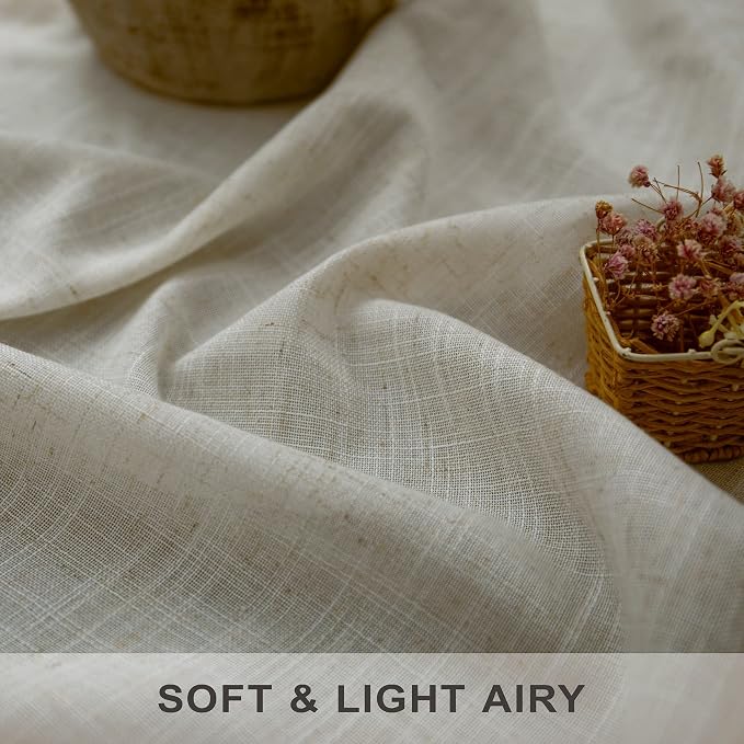 Pitalk Flax Linen Sheer Curtains & Drapes 38 Inch Wide Tan Beige Colored - Image 4