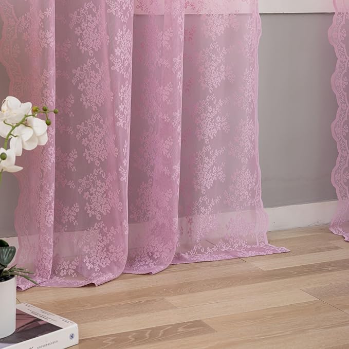 YJ YANJUN Vintage Lace Curtains 84 Inches Long-Victorian Floral Pattern Lilac - Image 5