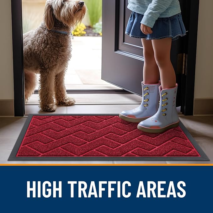 OLANLY Front Door Mat Outside 35x23, All-Season Absorbent Rubber Doormat | Wine - Image 8