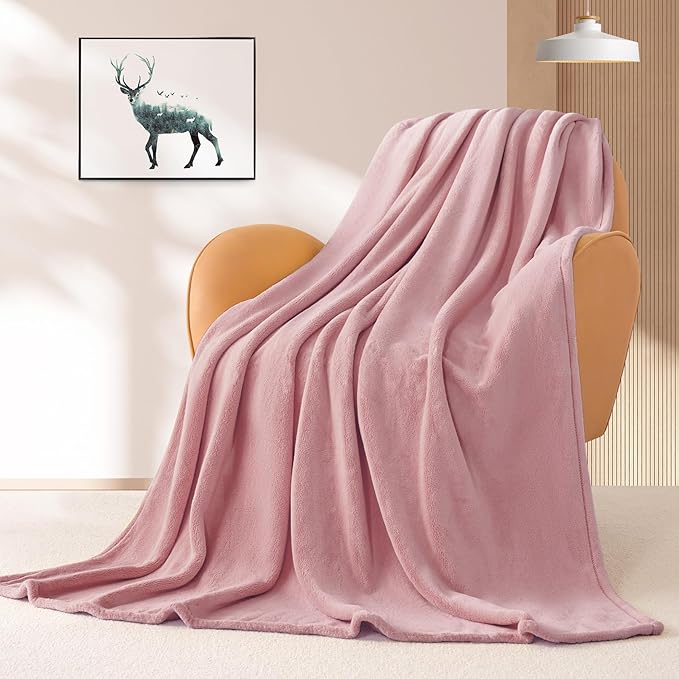 BEAUTEX Fleece Blanket King Size Super Soft Flannel Throw Blanket Lightweight Fuzzy Plush Blanket for Couch Sofa or Bed All Seasons (Dusty Pink, 108" x 90")