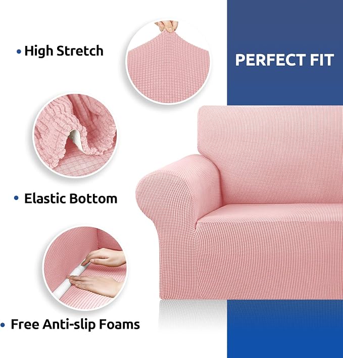 Stretch Couch Covers for Sofa, 3 Cushion Couch Slipcover, Dusty Pink | 1-Piece - Image 6