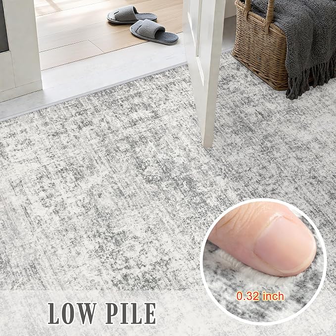 2x3 Washable Entryway Rug: Modern Abstract Soft Carpet Black Grey | - Image 7