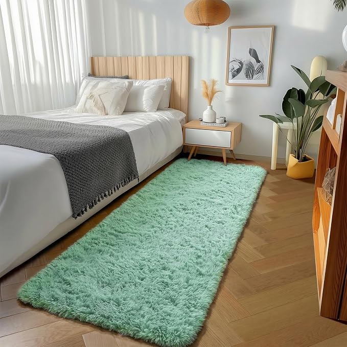 Sage Green Runner Rugs for Bedroom Living Room, Fluffy 2x6 Bedside Area Rug | - Image 4