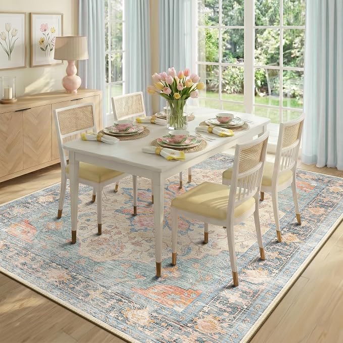 RELEANY Washable Area Rug, Water Repellent, Pet Friendly, Vintage Floral Boho - Image 3