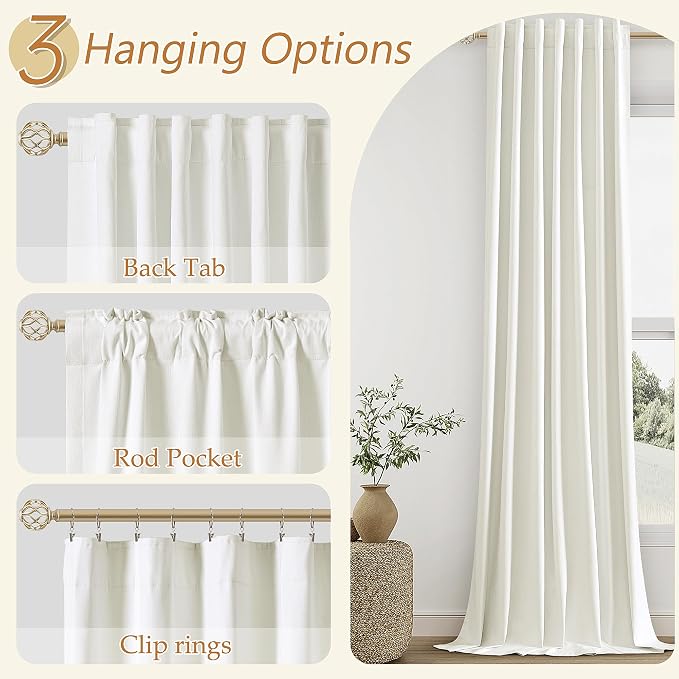Ivory 100% Blackout Curtains 132 Inch Length 2 Panels Set - Image 6