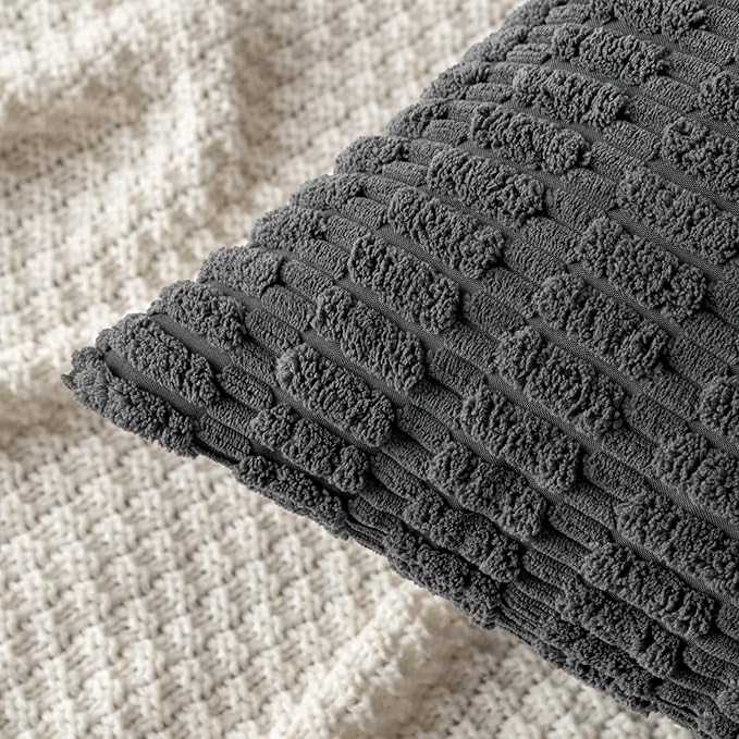 MIULEE Corduroy Decorative Throw Pillow Covers 18x18 Dark Grey Pack of 2 | Soft - Image 5