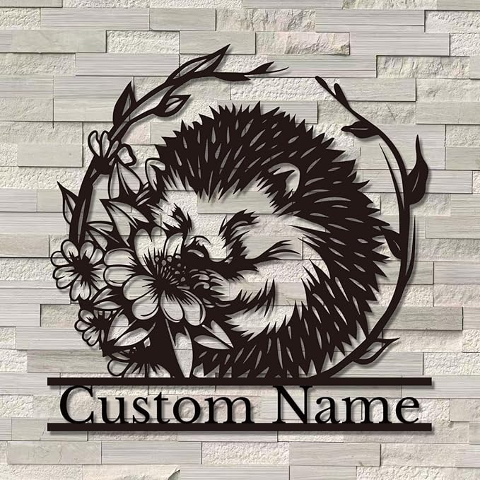 Custom Hedgehog Metal Sign, Personalized Hedgehog Metal Wall Art,Hedgehog Lovers Gift Metal Kid Room Decor,Personalized Hedgehog Lover Name Sign,Kid Nursery Decoration (Hedgehog D)