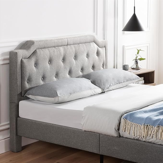 Zinus Kellen Upholstered Scalloped Platform Bed Frame, Mattress Foundation, Wood Slat Support, No Box Spring Needed, Eco Friendly WonderBox (TM), Easy Assembly, Dark Grey, King
