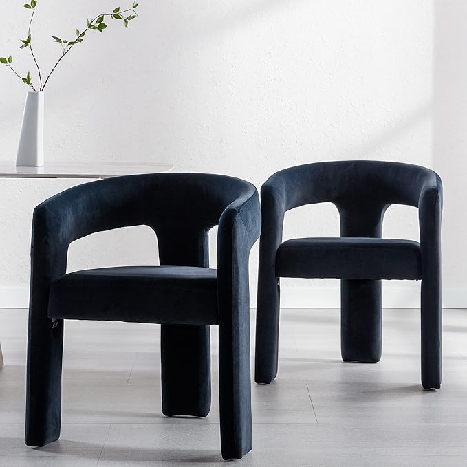 Modern Barrel Dining Chairs Set of 5, Velvet Upholstered Accent Side Chair with Arms Comfy Makeup Vanity Chairs, Dining Living Room Kitchen Chairs, Black