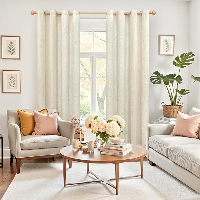 YoungsTex 72 Inch Length Beige Linen Curtains 2 Panels - Image 2