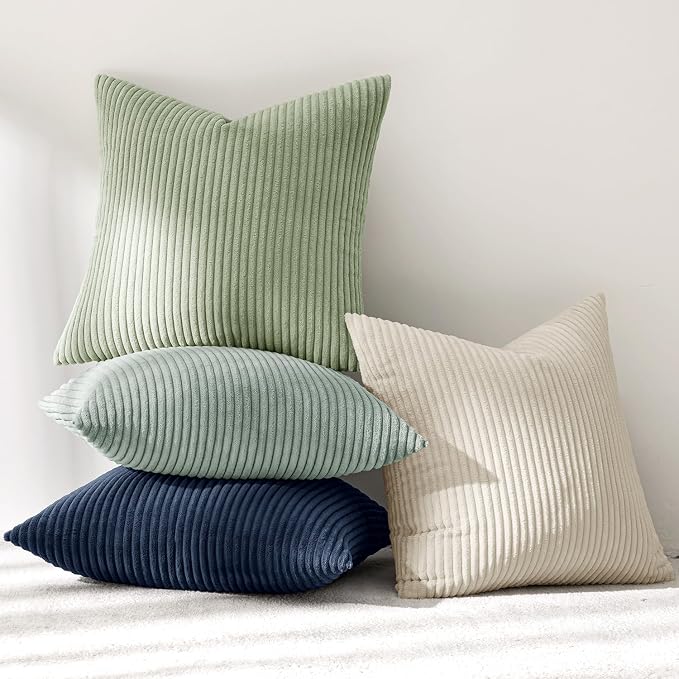 MIULEE Soft Corduroy Decorative Throw Pillow Covers Muted Teal 18x18 | Set of 4 - Image 6