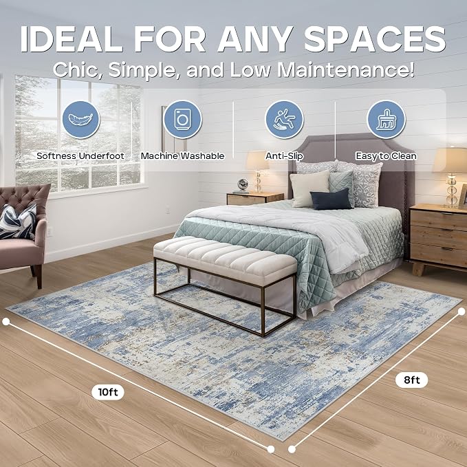 Aelenmu 8x10 Area Rugs for Living Room Bedroom Dining Room Washable Blue | Soft - Image 2
