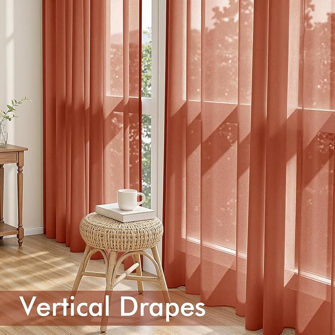 MIULEE 4 Panels Fall Burnt Orange Sheer Curtains 54 x 84 Inches | Light - Image 5