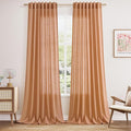 Peach Quartz Linen Curtains 108 Inch Length 2 Panel Set Back Tab Loop Pocket by Nanspring