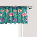 Ambesonne Floral Window Valance Pack of 2, Pattern with Lotus Flowers Peonies and Chrysanthemums Oriental Motifs Garden Art, Rod Pocket Curtain Valances for Kitchen Bedroom, 42" X 12", Teal
