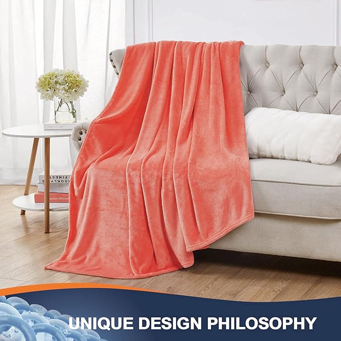 Walensee Fleece Blanket Plush Throw Fuzzy Lightweight (Queen Size 90x90 Coral) Super Soft Microfiber Flannel Blankets for Couch, Bed, Sofa Ultra Luxurious Warm and Cozy for All Seasons