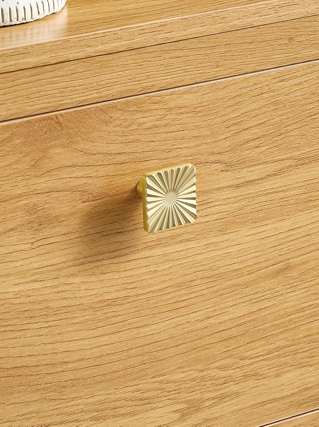 5 Pack Gold Cabinet Knobs Square Brushed Brass Drawer Pulls Bathroom Dresser Handles Hardware Zinc Alloy