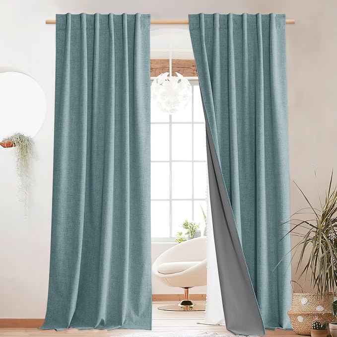NICETOWN Skylark Blue Living Room Completely Shaded Linen Textured Draperies - Image 2