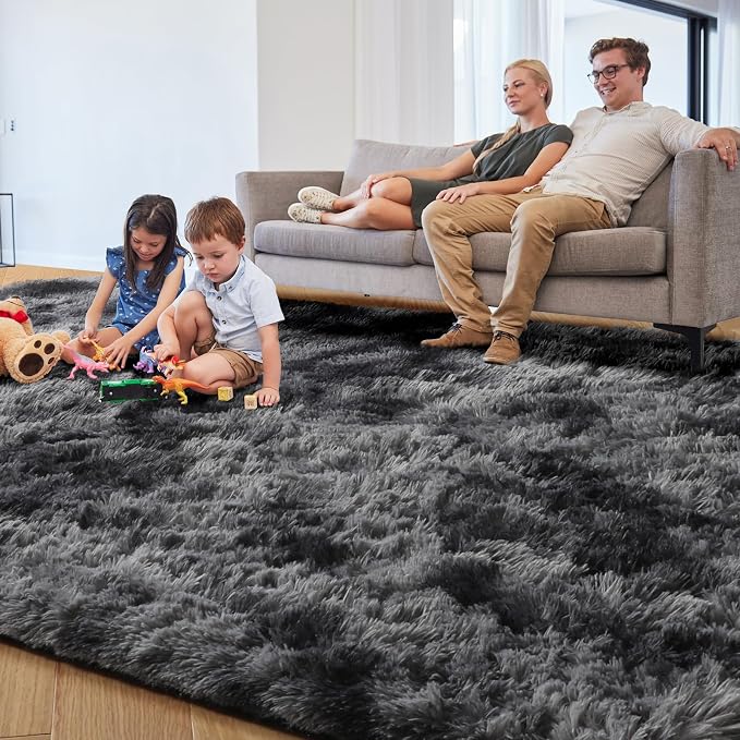 Dark Grey Large Area Rugs for Living Room Carpet, 8x10 Rug, Big Fluffy Modern - Image 8