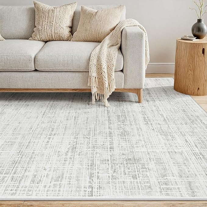 5x8 Washable Area Rug for Living Room Bedroom: Non-Slip Modern White Gray | - Image 3