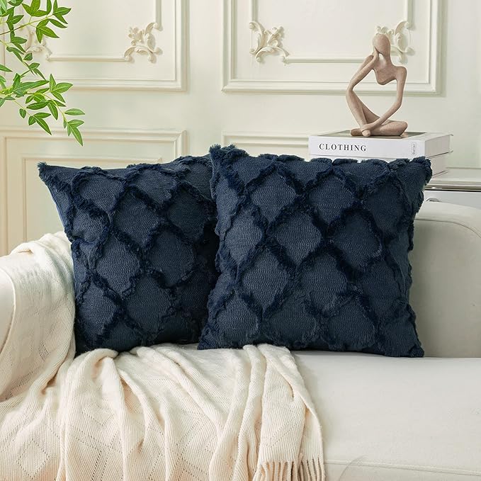 Set of 2 Soft Moroccan Throw Pillow Covers 20x20 Inch Plush Boho Decorative by Cozoomy