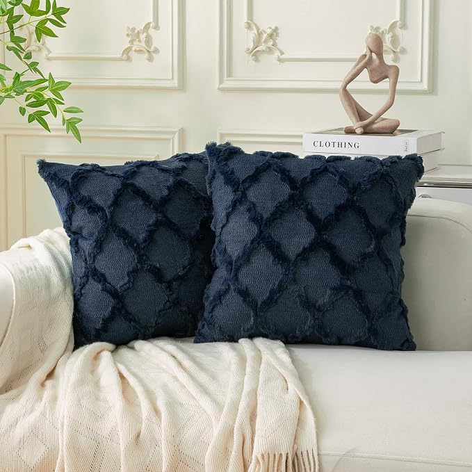 Set of 2 Soft Moroccan Throw Pillow Covers 18x18 Inch Plush Boho Decorative by Cozoomy