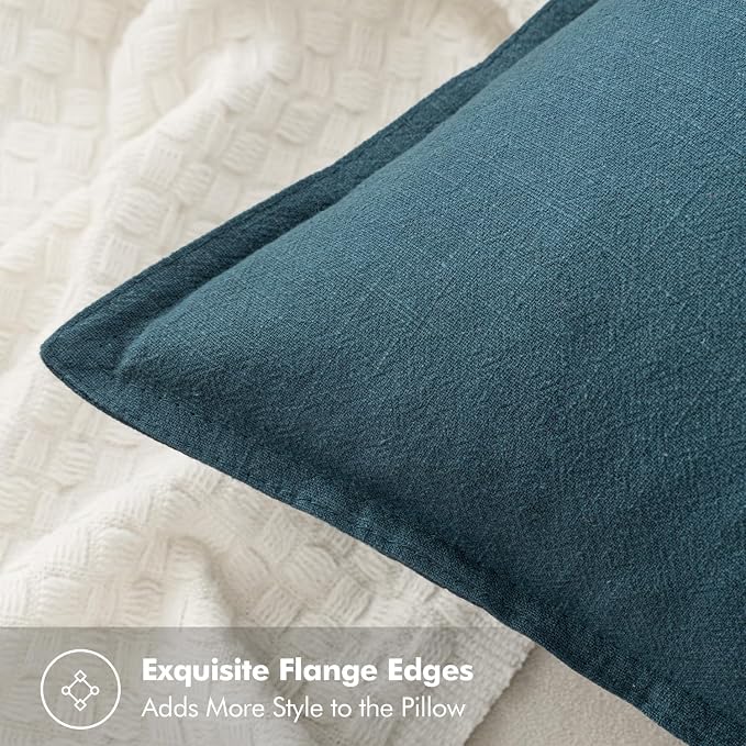 MIULEE Decorative Linen Euro Sham Pillow Covers 26x26 Blue | Boho Farmhouse​ - Image 2
