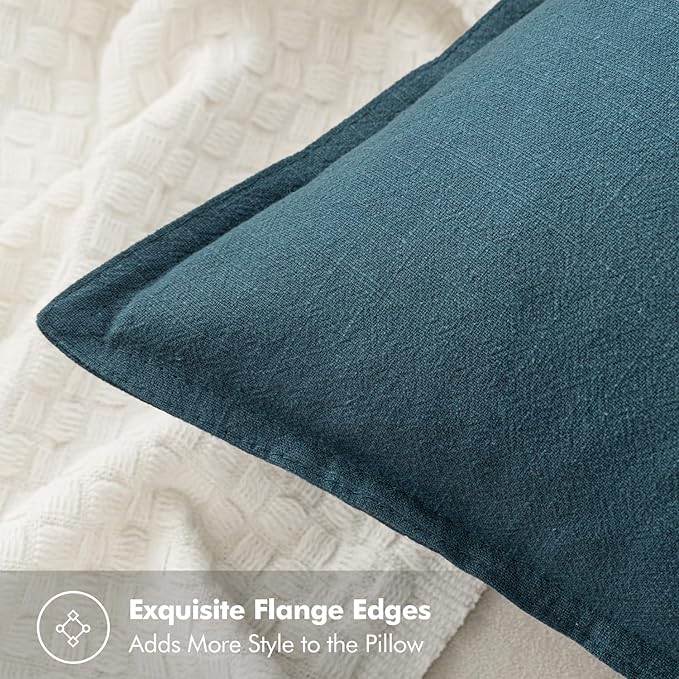 MIULEE Decorative Linen Euro Sham Pillow Covers 22x22 Inch Blue | Boho - Image 2