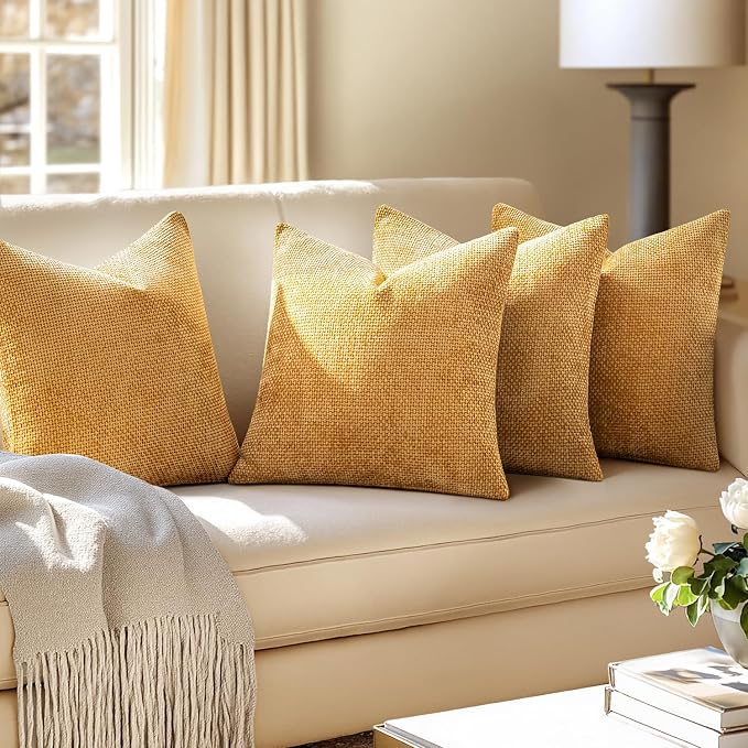 MIULEE Soft Decorative Chenille Pillow Covers Gold 20x20 Pack of 4 | Modern - Image 5