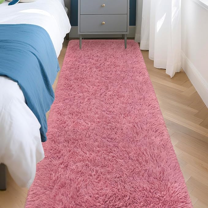 2x8 Bedside Area Rugs for Bedroom Soft Fluffy Shag Blush Pink Rug for Hallway - Image 3