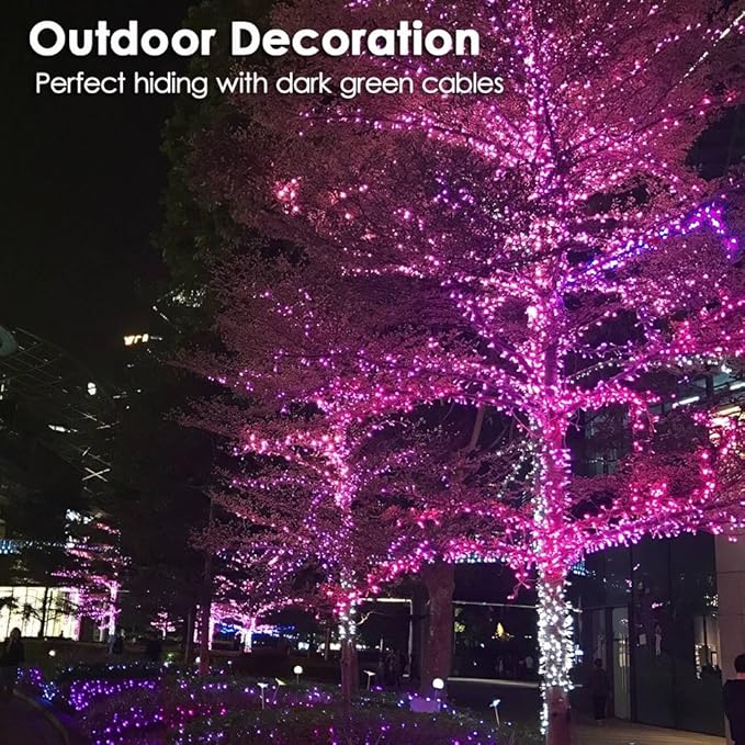 RPGT Christmas Light 1000 LEDs 336ft Green Cable Wire Fairy String Tree Twinkle Lights IP44 Waterproof 12 Modes for Christmas Party, Halloween, Outdoor, Garden, Wedding, Home Decoration (Purple)