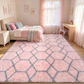 Area Rugs for Girl Bedroom Living Room, 4x6 Fluffy Pink and Grey Modern Rug | by ONASAR