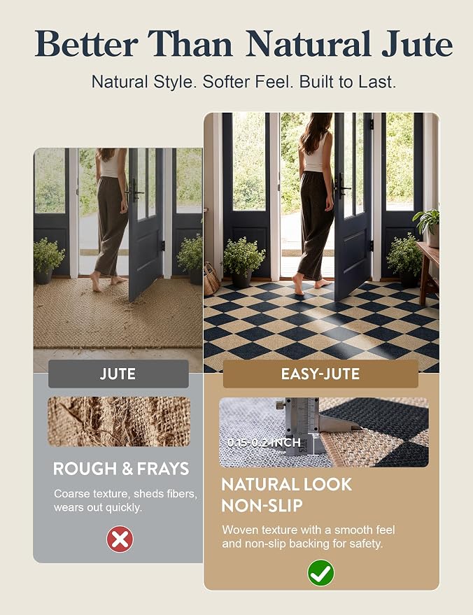 Lahome Checkered Easy Jute 5x7 Area Rugs, Washable Outdoor Patio Rug - Image 7