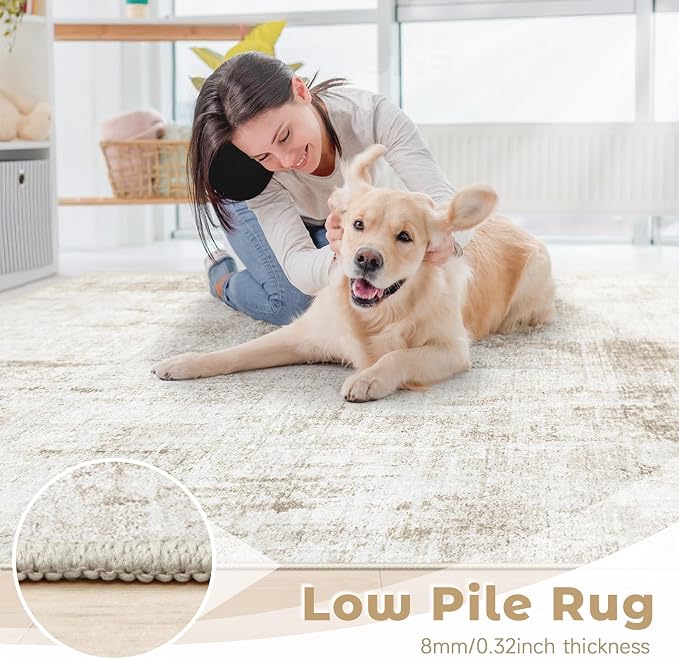 8x10 Area Rugs Washable Rug: Abstract Neutral Rugs Modern Non Slip Area Rug - Image 8