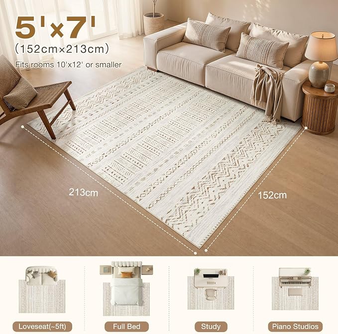 cotiled Boho 5x7 Area Rugs for Living Room: Soft Moroccan Washable Rug | Solve - Image 9