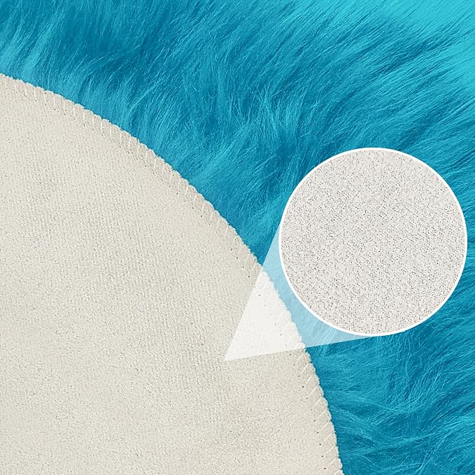1.3ft Small Round Blue Rug, Thick Furry Fluffy Carpet - Image 7